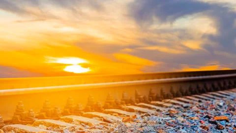 Closeup railway  scene at the sunset background time lapse scene Vídeos de archivo 311507221