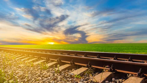 Closeup railway at the sunset Stock Footage 321466748