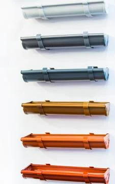 Closeup of rain gutter and drain pipes. Different color options. Stock Photos
