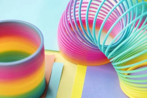 Closeup of rainbow spring toy background Stock Photos