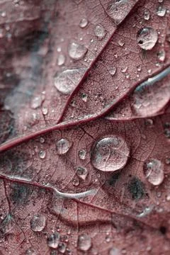 Closeup of raindrops on the red maple leaf Foto stock
