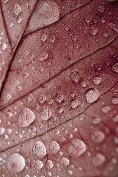 Closeup of raindrops on the red maple leaf Stock Photos