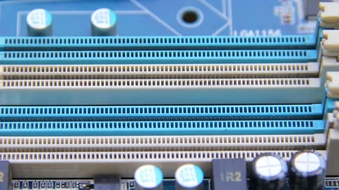Closeup ram socket on motherboard,rem memory slots Stock Footage 231013212
