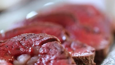Closeup of Rare Steaks Stock Footage 90939147