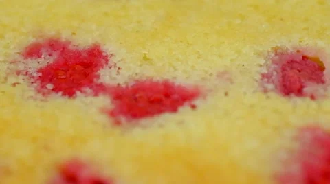 Closeup of Raspberry Sponge Cake coming into focus Stock Footage 41792814