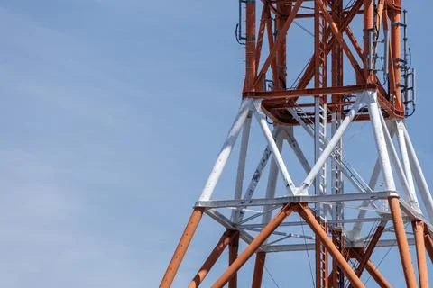 Closeup of Red and White Communication Tower Stock Photos