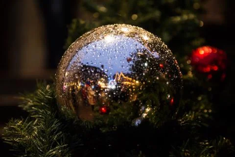 Closeup of red bauble . Stock Photos