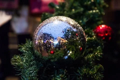 Closeup of red bauble . Stock Photos