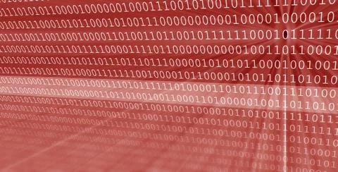 A closeup of red digital binary data digits and streaming binary code backgro Foto stock
