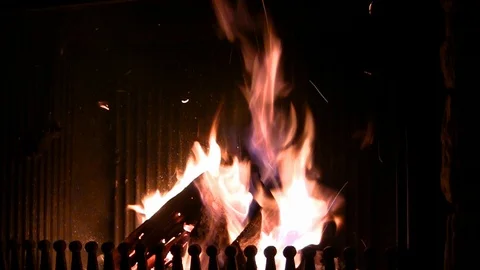 Closeup of a red fire in the fireplace Stock Footage 109203854