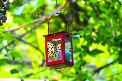 Closeup red lantern in the garden Stock Photos