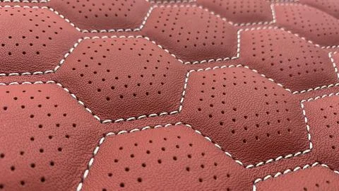 Closeup the red leather texture with hole and stitching, Stock Photos