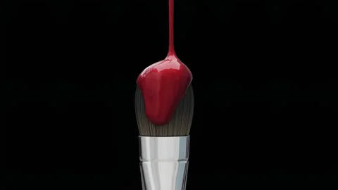 Closeup Red Liquid pouring on brush on black background. Stock Footage 208385366