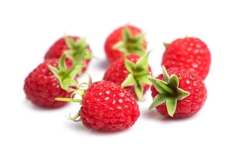 Closeup of red raspberry berries on white background Stock-Fotos