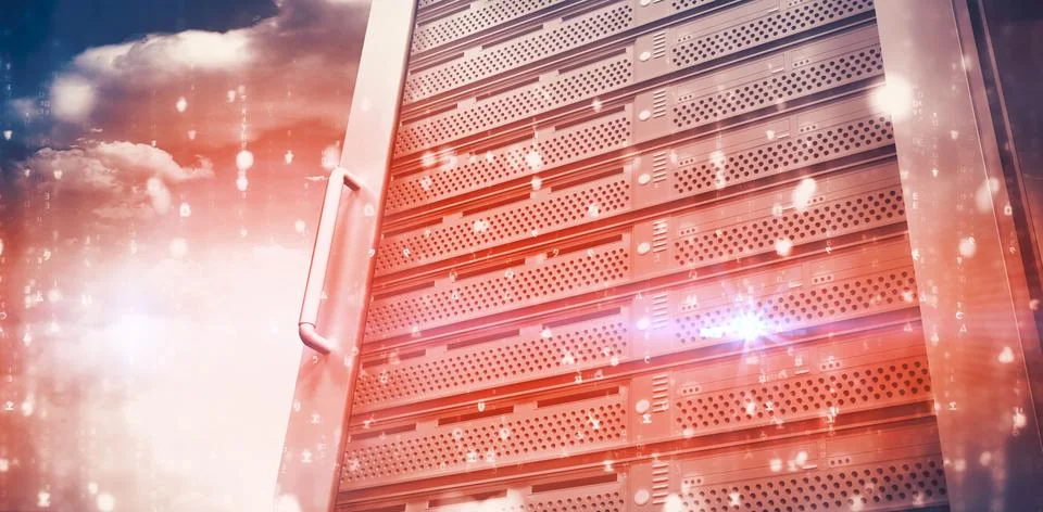 Closeup of red server against cloudy sky Illustrazione stock