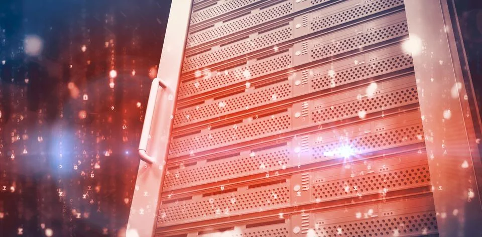 Closeup of red server against glittering background Illustrazione stock