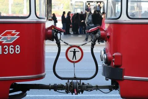 Closeup of a red tram in Vienna Stock Photos