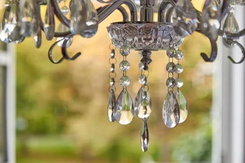 Closeup of a reflecting crystal chandelier. Stock Photos