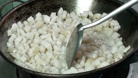 Closeup render lard in pan, time lapse Stock Footage 226573823