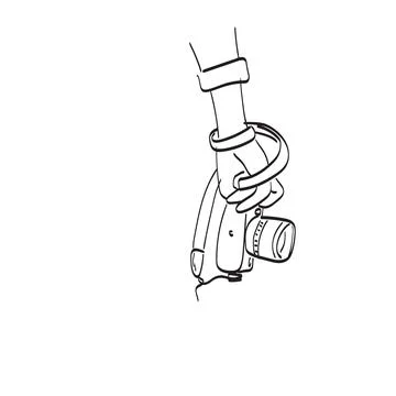 Closeup right hand holding compact camera illustration vector isolated Stock Illustration