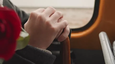 Closeup with rings. Nervous creator holding vintage accessory. Hands gripping Stock Footage 338079301