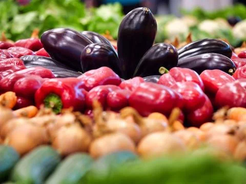 Closeup of ripe vegetables on a stack Foto stock