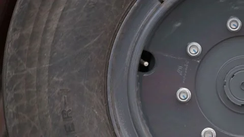 Closeup of Road rollers wheel Stock Footage 133107642