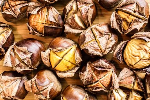 Closeup of roasted chestnuts Stock Photos