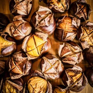 Closeup of roasted chestnuts Stock Photos