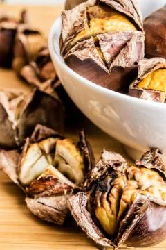 Closeup of roasted chestnuts Stock Photos