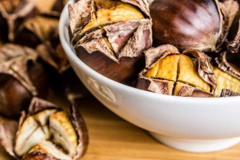 Closeup of roasted chestnuts Stock Photos