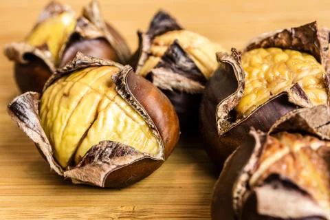 Closeup of roasted chestnuts Stock Photos