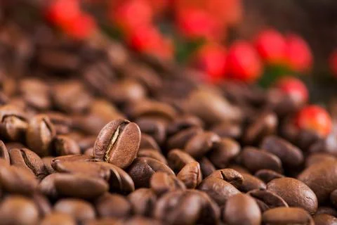 Closeup of roasted coffee beans Stock Photos