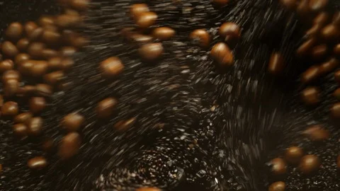 Closeup Roasting chestnut with coffee bean in a big pan at Thailand. Stock Footage 105331473