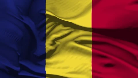 Closeup Romania Flag Wave Loop waving in wind Realistic Romania Flag backgro Stock Footage 341457231