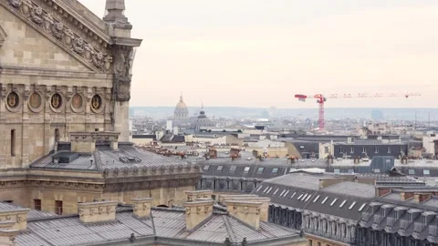 Closeup rooftop view of Palais Garnier and Paris skyline Stock Footage 314040909