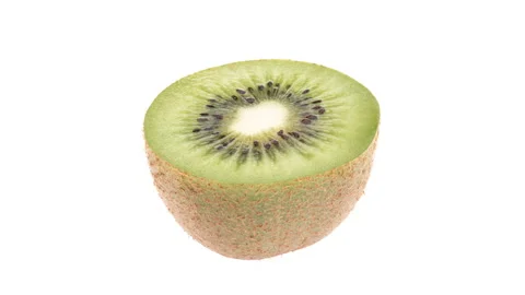 Closeup of rotating kiwi fruit. Isolated an white background. Stock Footage 158920005