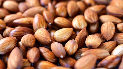 Closeup of rotating soaked almond nuts healthy food Stock Footage 146869031