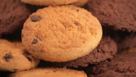 Closeup. rotation of different types of homemade cookies with chocolate chips. Stock Footage 239720052