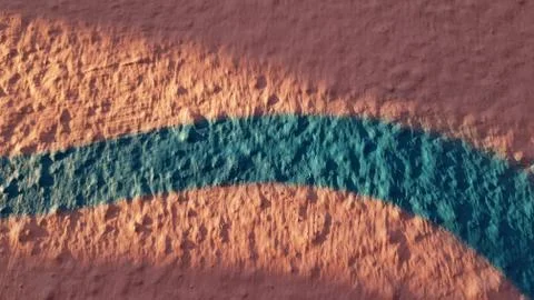 Closeup of rough stone wall surface painted in pink color with blue stroke Stock Photos