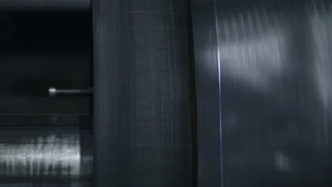 Closeup rubber tyre tape setting up process in modern technological factory Stock Footage 171225775