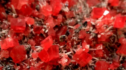 Closeup of ruby red crystal minerals Stock Footage 102874213
