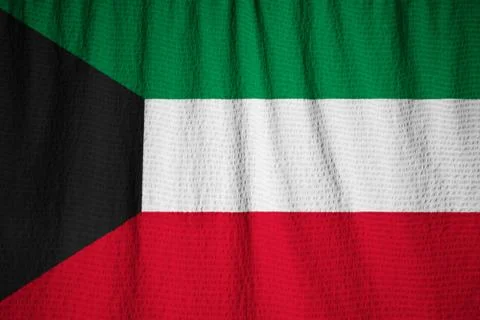 Closeup of Ruffled Kuwait Flag, Kuwait Flag Blowing in Wind Stock Photos