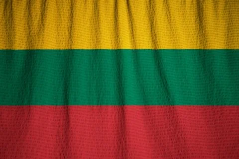 Closeup of Ruffled Lithuania Flag, Lithuania Flag Blowing in Wind Stock Photos