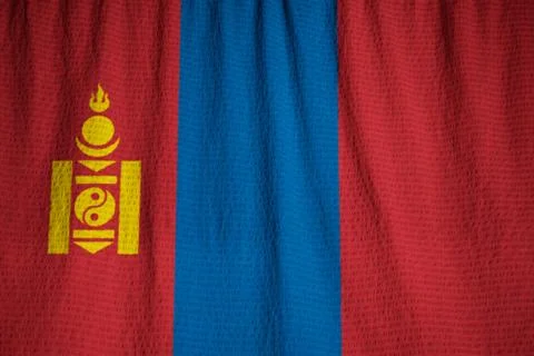 Closeup of Ruffled Mongolia Flag, Mongolia Flag Blowing in Wind 스톡 사진
