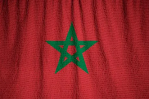 Closeup of Ruffled Morocco Flag, Morocco Flag Blowing in Wind Stock Photos