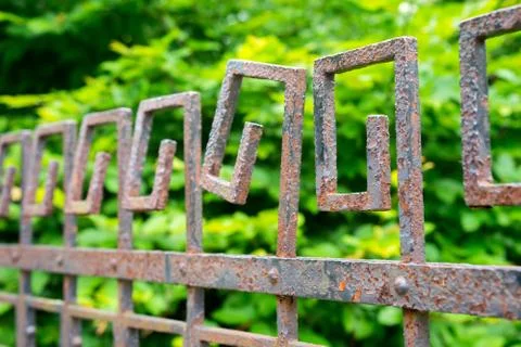 Closeup of rusty fence with spiral patterns Stock Photos
