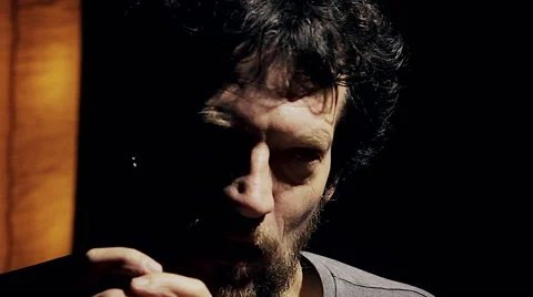 Closeup of sad desperate man feeling pain Stock Footage 48784664