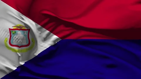 Closeup Saint Martin Flag Wave Loop waving in wind Realistic Saint Martin Fl Stock Footage 344358759