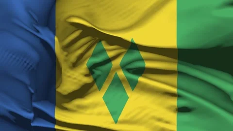 Closeup Saint Vincent and the Grenadines Flag Wave Loop waving in wind Reali Stock Footage 344358756